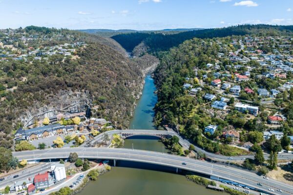 Kings Bridge and West Tamar Bridge looking towards Cataract Gorge