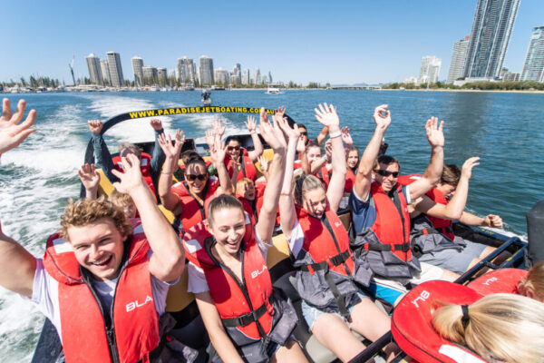 Guests enjoying the Jet Boat Adventure Ride on the Broadwater